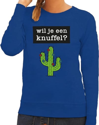 Wil je een Knuffel tekst sweater blauw dames - dames trui Wil je een Knuffel? XS