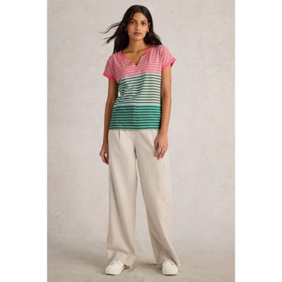 White Stuff Nelly Notch Neck Tee Pink Multi Maat: 12 REGULAR | Tops Outlet | Dames | Blauw