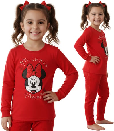 DISNEY Minnie Mouse Velours, rode pyjama voor meisjes, TWEE-DELIGE pyjama met lange mouwen OEKO-TEX