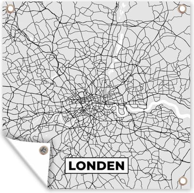 Tuin poster Londen - Stadskaart - Plattegrond - Zwart Wit - Kaart - 200x200 cm - Tuindoek