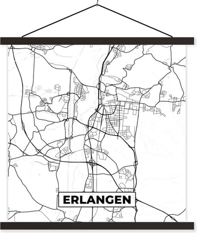 Posterhanger incl. Poster 60x60 cm - Schoolplaat - Stadskaart - Kaart - Erlangen - Plattegrond - Textielposter - Zwarte latten - Stadskaart