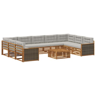 vidaXL - Buiten - bank - set - 10 - st - Naturel - en - lichtgrijs - Massief - Acacia - Hout