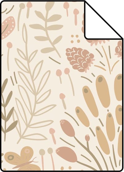 Proefstaal ESTAhome behang bladeren en bloemen beige en terracotta - 26.5 x 21 cm - 131385-S