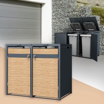 Klikoombouw, Container ombouw voor 2 containers tot 240 l, 132 x 80 x 120 cm, van staal met larikslook ML-Design