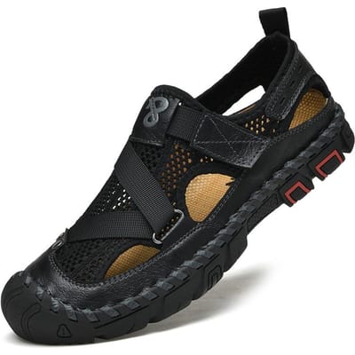 Sandalen Heren Zomer Nieuwe Outdoor Wading Strand Schoenen Heren Gesloten Teen Mesh Sandalen Antislip Gaten Schoenen 46 zwart
