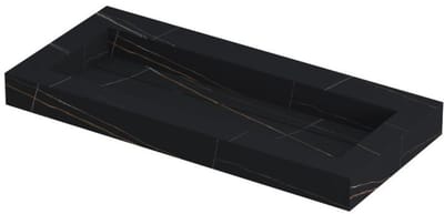 INK Pitch Wastafel Keramische Slab Centraal met Drain en Front en Side Skirts Zonder Kraangat - 1000x450x90 mm - Lauren Black Mat