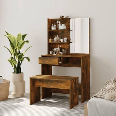 Kaptafel - Make-uptafel - Sieraden opbergen - Grote opbergruimte - 745 cm breed - Gerookt eiken