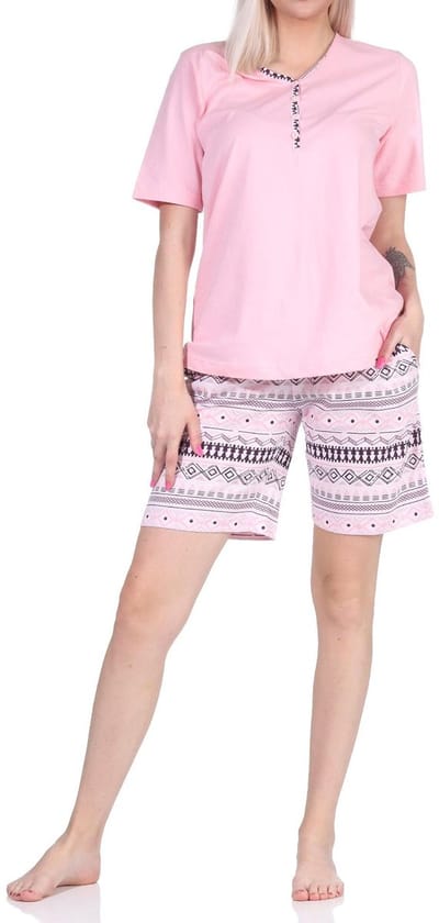 Dames shorty pyjama met korte mouwen in etnische look - ook in oversized - 122 205 226