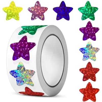 500 autocollants holographiques Venus par rouleau - Parfait pour les autocollants laser de récompense pour enfants, les travaux manuels muraux et les fournitures de classe blue