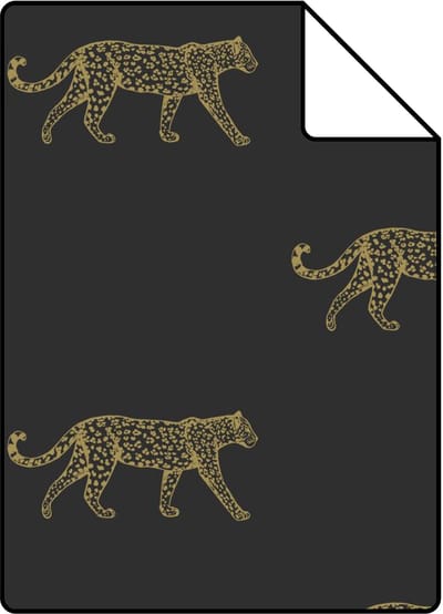 Proefstaal Origin Wallcoverings behang panters zwart en goud - 26,5 x 21 cm - 347686-S
