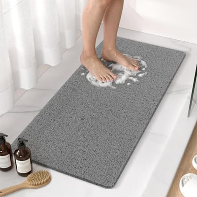Non-slip Badmat 88 x 40 cm, Lange Antislip Douchemat van PVC, Zachte Loofah Badmat, Sneldrogend en Comfortabel, Grijs