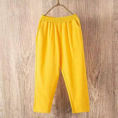 Dames zomer casual losse harem elastische taille katoenen linnen broek negende broek 4XL geel