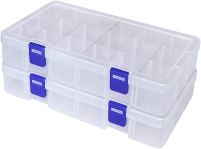 Kleine Onderdelen Sorteringsdoos met Verstelbare Compartimenten, Assortimentdoos voor Sieraden en Gereedschap, Transparant (18 Compartimenten, 2 Stuks)