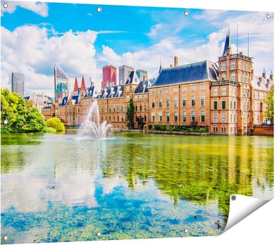 Gards Tuinposter Binnenhof met het Hofvijver in Den Haag - 120x90 cm - Tuindoek - Tuindecoratie - Wanddecoratie buiten - Tuinschilderij