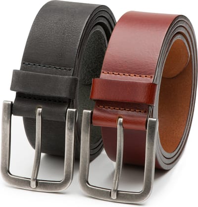 DTCH.FIT Herenriemen Nubuck Jaxx & Leer Mason - Riem Zwart & Bruin - Jeans Broekriem - Riemmaat 85cm - Totale lengte 100cm - 2 Stuks