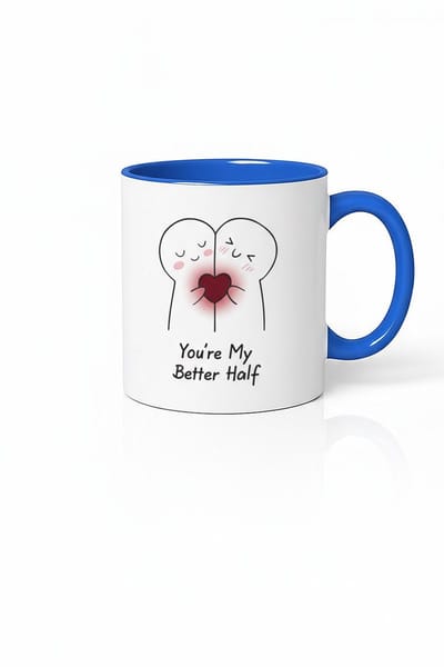 Romantische "You're My Better Half" Mok - Blauw/Wit Liefdes Mok voor Geliefden en Partners