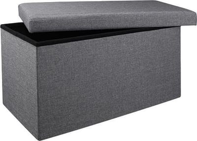 HI poef/hocker/opbergbox - grijs - polyester/mdf - 76 x 38 cm - opvouwbaar