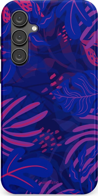Casetastic hoesje geschikt voor Samsung Galaxy S23 FE - Dubbellaagse bescherming - Neon jungle blad - Fashion Case - Donkerblauw Lavendel Roze