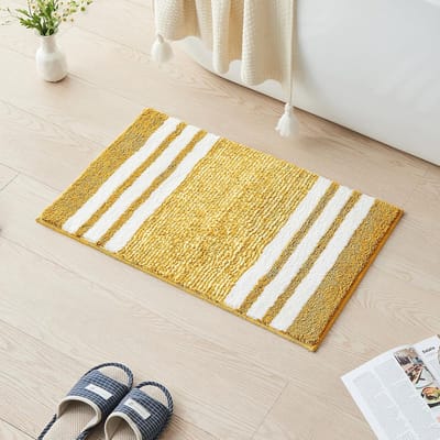 Badmat Gestreepte - Badkamertapijt Vloermat - Voeten Droog Houden - Ultra Zachte Microvezel - 24 x 16 inch - Geel
