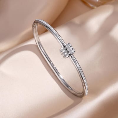 5/1 Stuks Sprankelende Zirkonia Ingelegde Roestvrij Staal Armband Set Voor Vrouwen Stapelbare Armbanden Mode Niet Verkleurende Sieraden Cadeau beige