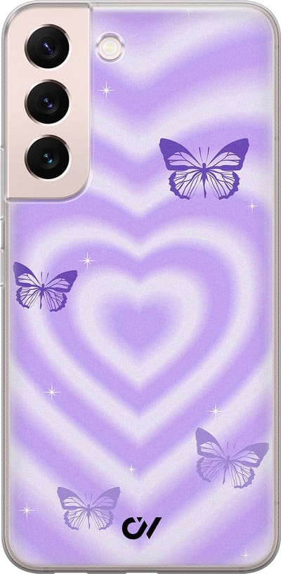 Hoesje geschikt voor Samsung Galaxy S22 hoesje - Retro Hart Vlinder - - Paars - - Casevibes