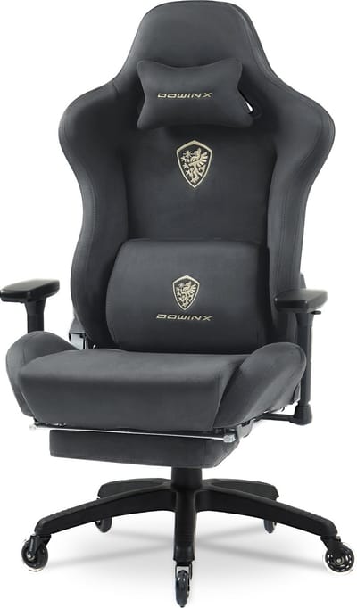 Dowinx Gamingstoel – Massage lendenkussen – Microvezel – Voetensteun – 160° verstelbaar – Grijs