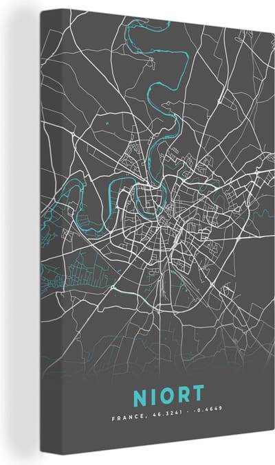 Canvas Schilderij Niort - Plattegrond - Kaart - Frankrijk - Stadskaart - 20x30 cm - Wanddecoratie