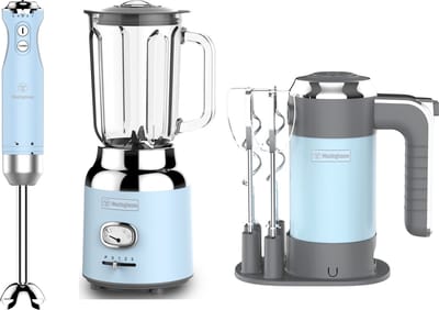 Westinghouse Retro 3-delige Set – Handmixer + Staafmixer + Blender 1,5L – Blauw
