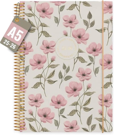 Famanu – Weekplanner 2025–2026 A5 met bloemendesign 18 maanden overzicht voor studie werk en persoonlijke planning