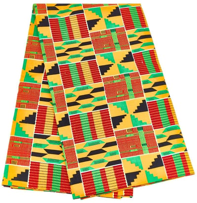 Dailygoods- Printstof 5,4 m - Afrikaanse Kente-print - Vezel - Veelkleurig - Ideaal voor mode en knutselen - Levendige kleurencombinatie - Stof