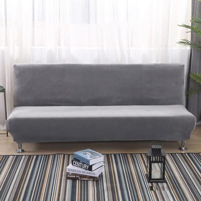 Housse de canapé-lit en peluche, housse solide tout compris pour canapé-lit sans accoudoir, housse de canapé pliante S Size gris