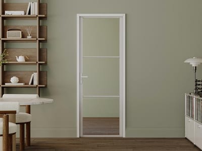 Vente-unique Omkeerbare deur in aluminium en gehard glas - H204 x B73 cm - Wit - MASERU