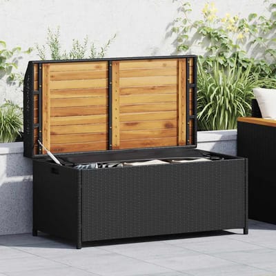 vidaXL - Opbergbankje - 100x50x52 - cm - poly - rattan - en - acaciahout - zwart