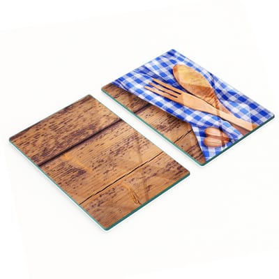 Duurzame en stijlvolle glazen snijplanken met houten bestek met patroon, 2x40x52 cm