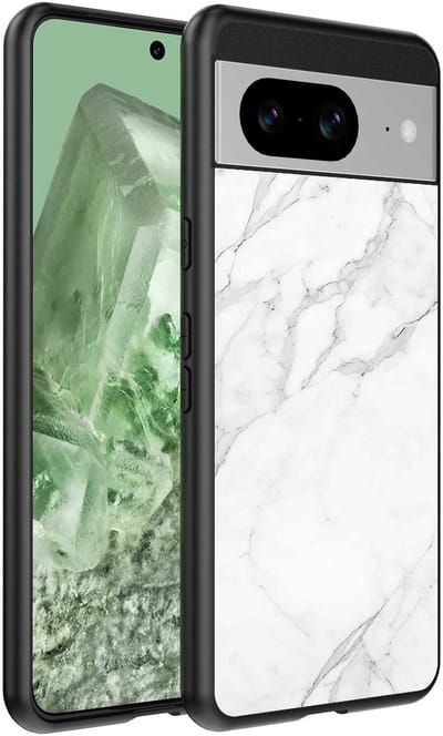 Geschikt voor Google Pixel 8 Telefoonhoesje met Wit Marmer Opdruk - TPU Backcover Case White Marble Design - Zwart - Smartphonica geschikt voor Google Pixel 8