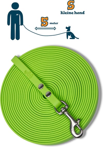 Miqdi BioThane® Sleeplijn 5 meter – zonder handvat – S (9 mm) – lichtgroen – waterdicht & sterk