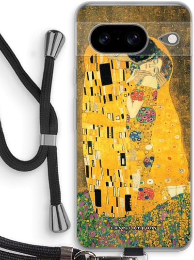 Case Company® - Hoesje met koord geschikt voor Google Pixel 8 hoesje met Koord - Der Kuss - Telefoonhoesje met Zwart Koord - Bescherming aan alle Kanten en Over de Schermrand