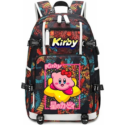 Kirby Cartoon Print Studentenrugzak Grote Capaciteit Reis Schooltas voor Kinderen Tieners black