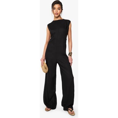 boohoo Dames Linnen-look mouwloze jumpsuit | Zwart | Maat: 36