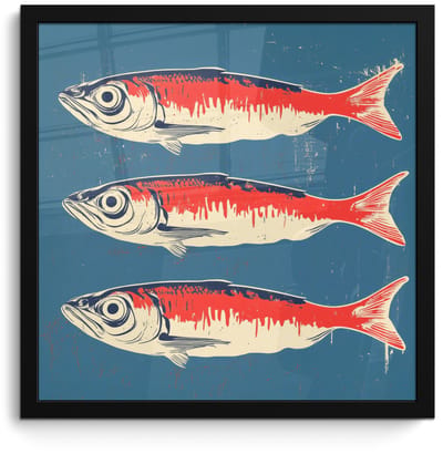 Poster in lijst - Fotolijst 40x40 cm - Posters - Vissen - Rood - Blauw - Posterlijst zwart - Decoratie - Wanddecoratie woonkamer - Muurdecoratie slaapkamer