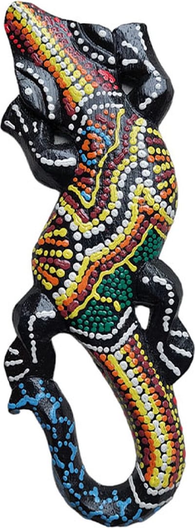 Floz Design houten hagedis - hagedis of lizard beeld - handbeschilderd - fairtrade - 27 cm