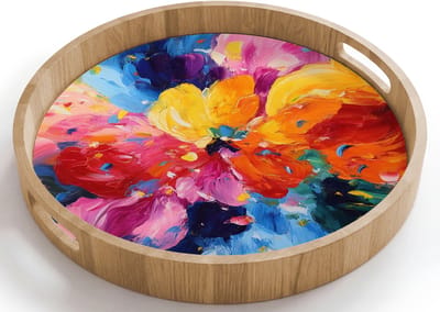 Dienblad rond 40x40 cm - Schootdienblad hout - Golvend - Energie - warm - Borrelplank rechthoek - Plateau houten dienbladen