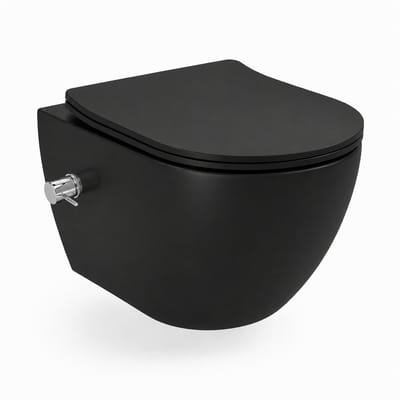 Zimmer Mat Zwart Hangtoilet met Geïntegreerde Bidetkraan – Rimless Wandcloset incl. Softclose WC-bril