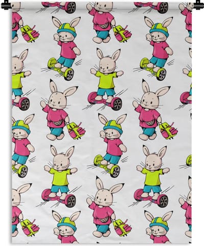 Wandkleed - Wanddoek - School - Konijnen - Dieren - Kinderen - Patronen - 90x120 cm - Wandtapijt