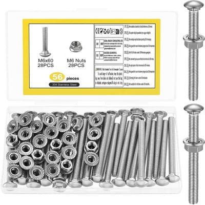 Dailygoods - 56 stuks slotschroeven, M6 x 60 mm roestvrij staal, slotschroeven, roestvrij staal, torbandschroeven, moerset, M6 platte kopschroeven met flensmoeren, schroefdraadschroevenset, platte ronde