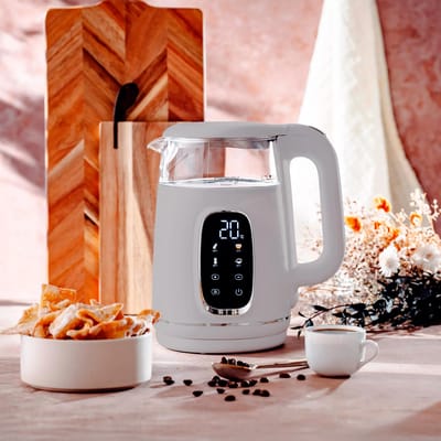 1,7 liter LED-glazen waterkoker, aanraakpaneel, 5 temperatuurniveaus, 2200 W, filter, automatische uitschakeling