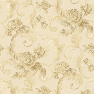 Bloemen behang Profhome 959831-GU vliesbehang licht gestructureerd met bloemen patroon mat bronzen 7,035 m2