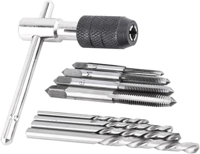 Complete Tap Wrench Set van 9 Stuks voor M3 M4 M5 M6 Schroefdraad, Inclusief T-Vormige Sleutel en Boorbits voor Precisie Tappen en Boren