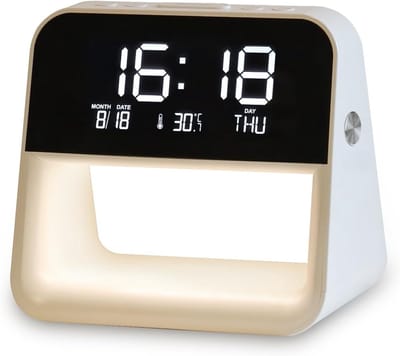 KZQ Digitale Wekker met Wake Up Light Draadloze Oplader Dubbele Alarmen Dimbare Nachtlamp Thermometer en 3 Helderheidsniveaus LED Nachttafel Lamp voor Energieklasse D