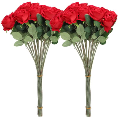 50pcs Roses Artificielles Réalistes Aspect Réel Tige Longue Roses Artificielles pour DIY Bouquets de Mariage rouge